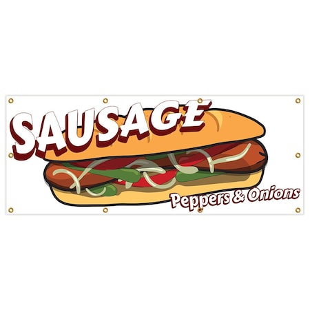 Signmission Sausage Peppers & Onions Banner Heavy Duty 13 Oz Vinyl with Grommets B-96 Sausage Peppers & Onions